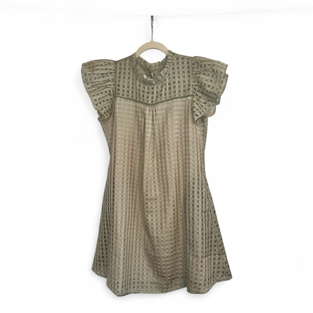 S’EDGE Light Green Silk Cotton Casual Party Flutter Sleeve Dress NWT- Size Small